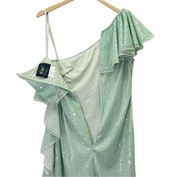 Mac Duggal Sage Sequin One Shoulder Ruffle Mini Dress Size 6 Party Cocktail - Picture 11 of 16